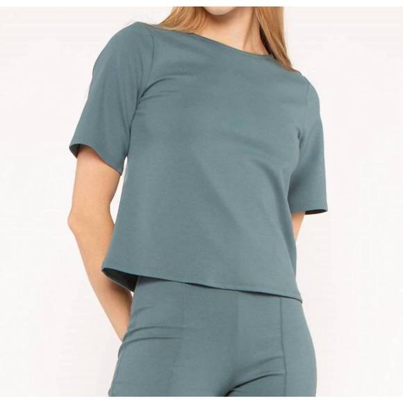 NEW RIPLEY RADER ponte knit short sleeve extended top in sea blue - Picture 1 of 4